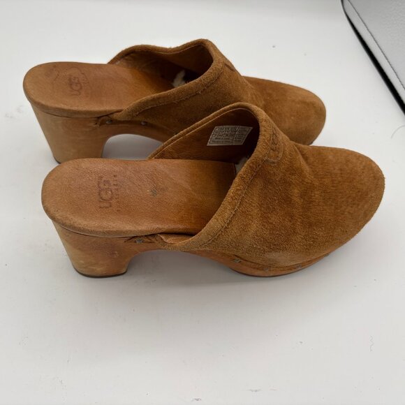 UGG Women's Abbie Mule Wood Heel Clog Shearling Sherpa Shoe Brown Suede Size 7 - Picture 3 of 12